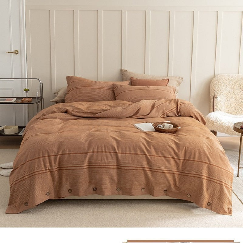 Luxury 3D Jacquard Cotton Set: Natural Wooden Buttons & Timeless Stripes for Ultimate Comfort