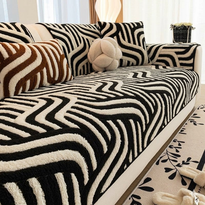 Retro Wavy Tufted Sofa Cover: Premium High-Weight Fleece for a Cozy & Chic Living Room Aesthetic
