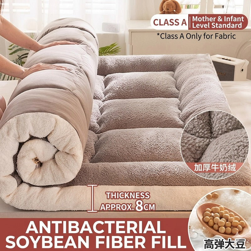 Foldable Floor Mattress with 3D Tufted Design. 100% Skin-Friendly Milk Fleece & Odor-Resistant Soybean Fill. Ideal for Home