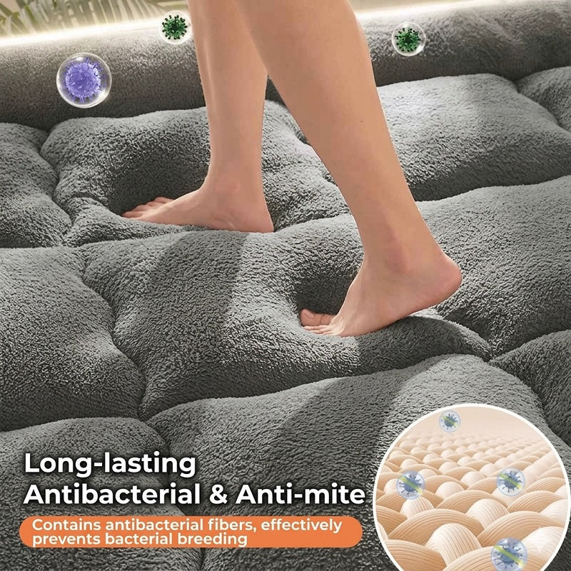 Foldable Floor Mattress with 3D Tufted Design. 100% Skin-Friendly Milk Fleece & Odor-Resistant Soybean Fill. Ideal for Home