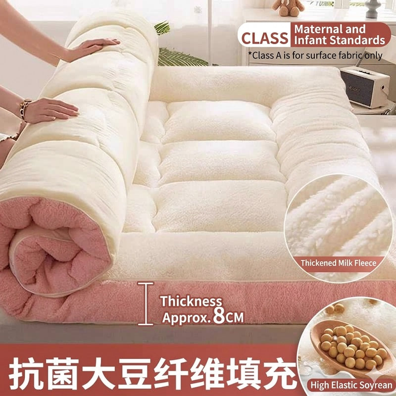 Foldable Floor Mattress with 3D Tufted Design. 100% Skin-Friendly Milk Fleece & Odor-Resistant Soybean Fill. Ideal for Home