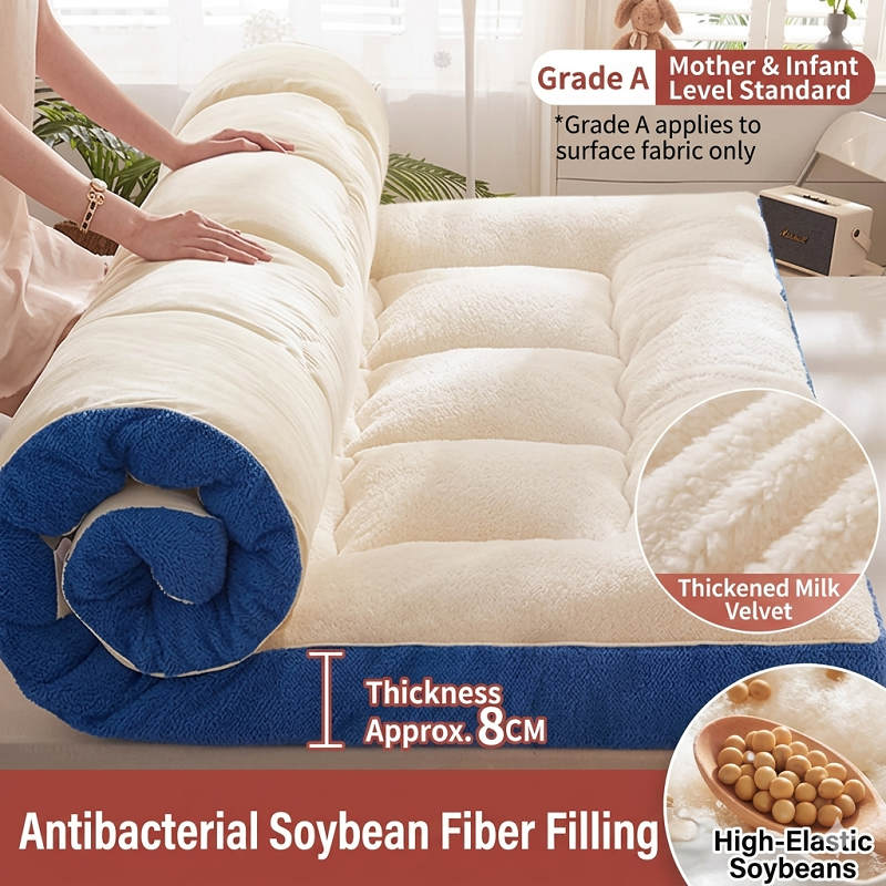 Foldable Floor Mattress with 3D Tufted Design. 100% Skin-Friendly Milk Fleece & Odor-Resistant Soybean Fill. Ideal for Home