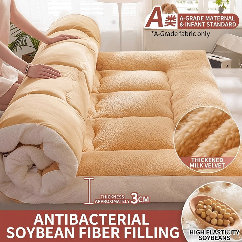 Foldable Floor Mattress with 3D Tufted Design. 100% Skin-Friendly Milk Fleece & Odor-Resistant Soybean Fill. Ideal for Home