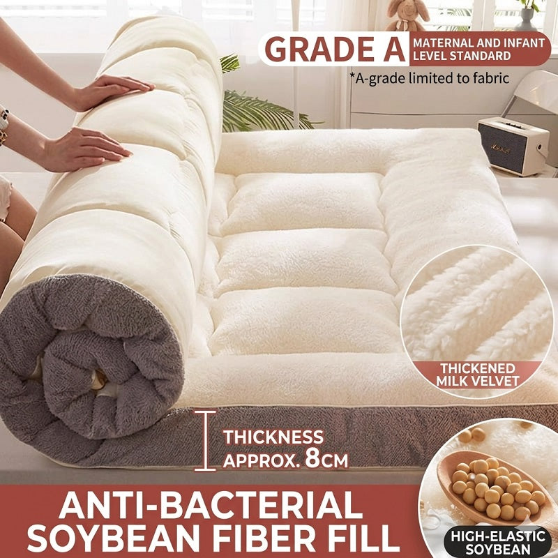Foldable Floor Mattress with 3D Tufted Design. 100% Skin-Friendly Milk Fleece & Odor-Resistant Soybean Fill. Ideal for Home