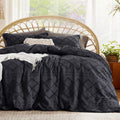 3-Piece Shabby Chic Boho Bedding Set - Tufted Embroidery Design, Modern Farmhouse Style Textured Comforter Cover