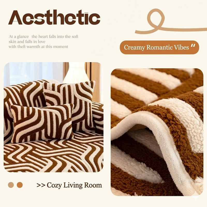 Retro Wavy Tufted Sofa Cover: Premium High-Weight Fleece for a Cozy & Chic Living Room Aesthetic