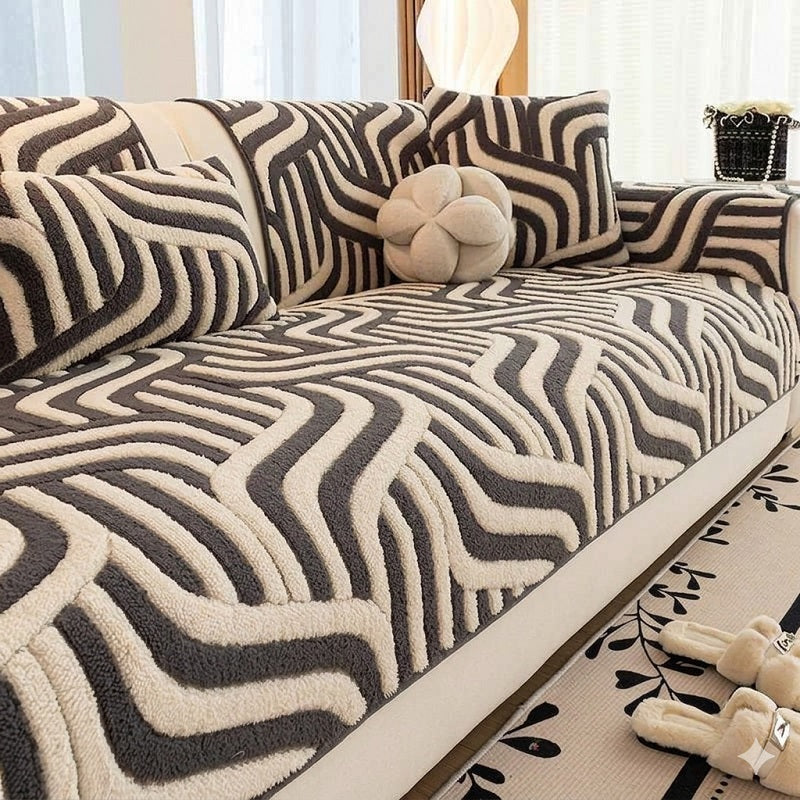 Retro Wavy Tufted Sofa Cover: Premium High-Weight Fleece for a Cozy & Chic Living Room Aesthetic