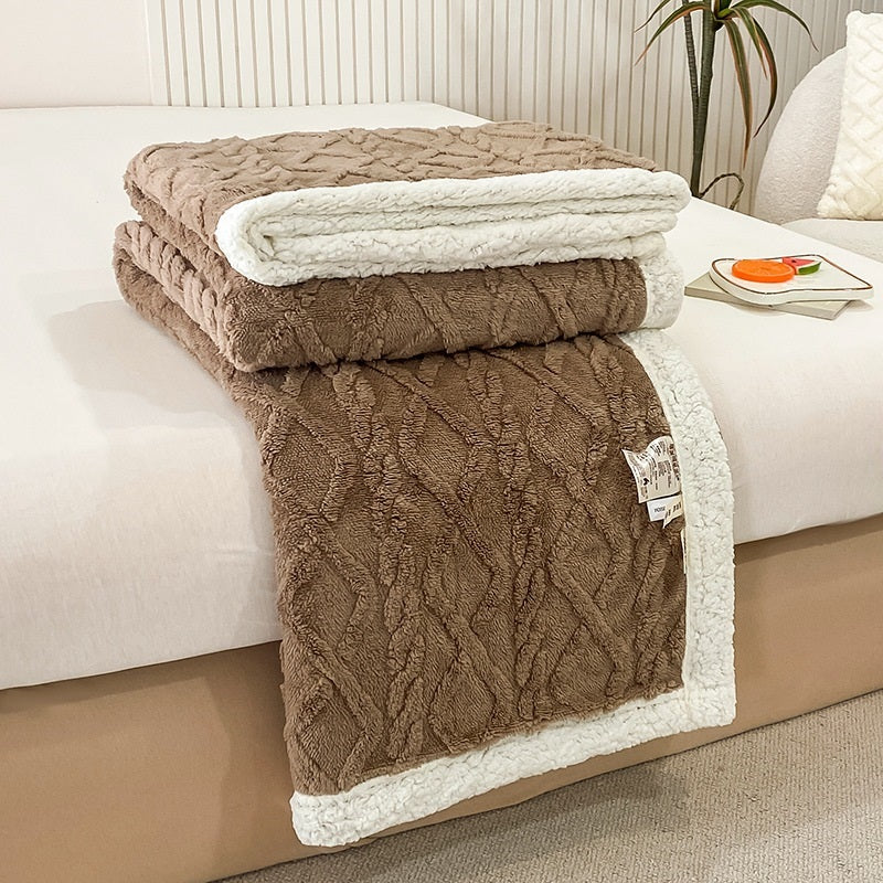 Dual-Sided Fleece & Sherpa Comforter. High-Gram Weight for Superior Warmth Without the Weight. Anti-Static, Non-Shedding, and Chic 3D Woven Design