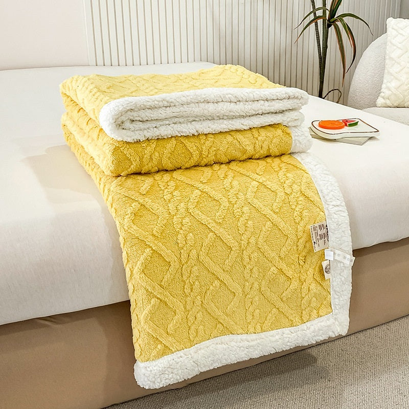 Dual-Sided Fleece & Sherpa Comforter. High-Gram Weight for Superior Warmth Without the Weight. Anti-Static, Non-Shedding, and Chic 3D Woven Design