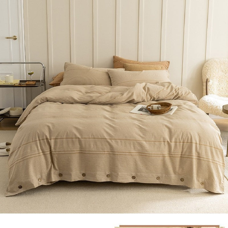 Luxury 3D Jacquard Cotton Set: Natural Wooden Buttons & Timeless Stripes for Ultimate Comfort