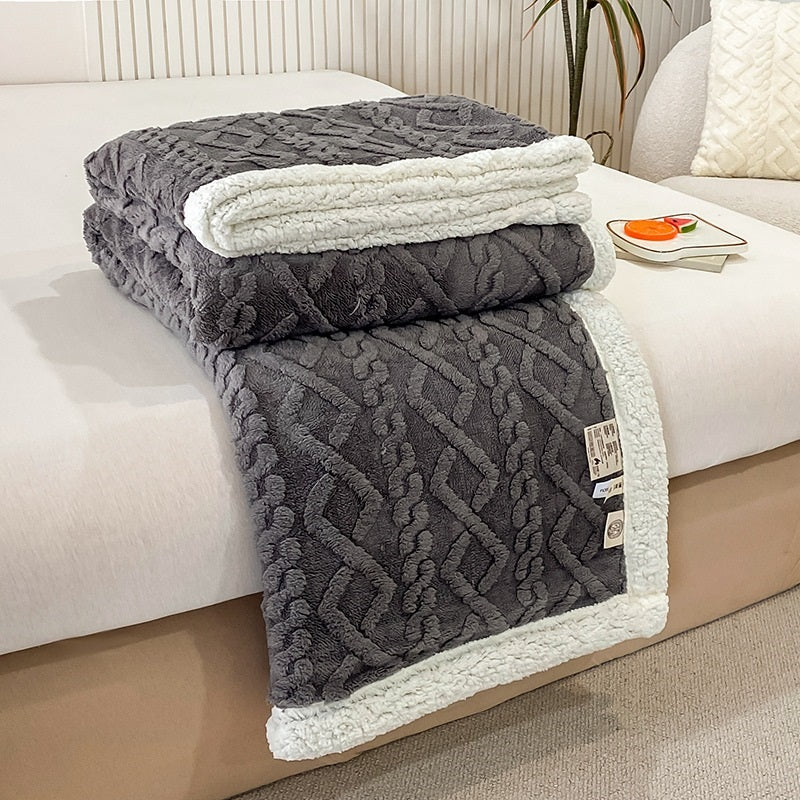 Dual-Sided Fleece & Sherpa Comforter. High-Gram Weight for Superior Warmth Without the Weight. Anti-Static, Non-Shedding, and Chic 3D Woven Design