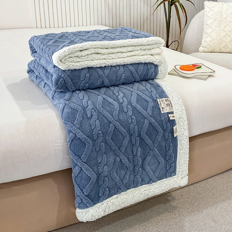Dual-Sided Fleece & Sherpa Comforter. High-Gram Weight for Superior Warmth Without the Weight. Anti-Static, Non-Shedding, and Chic 3D Woven Design