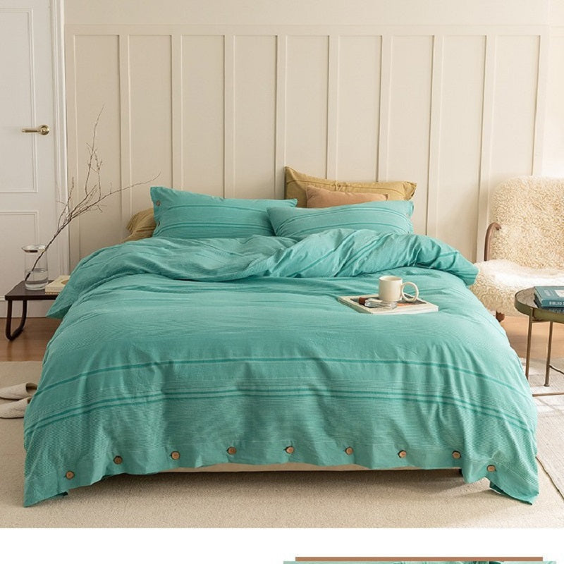 Luxury 3D Jacquard Cotton Set: Natural Wooden Buttons & Timeless Stripes for Ultimate Comfort