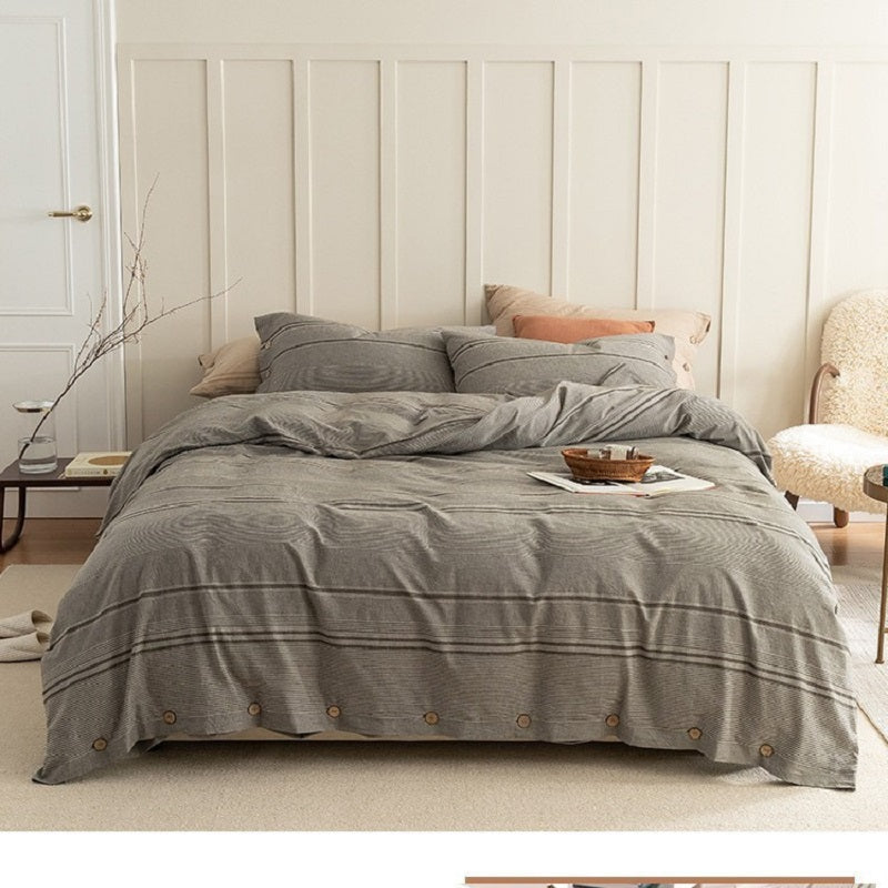 Luxury 3D Jacquard Cotton Set: Natural Wooden Buttons & Timeless Stripes for Ultimate Comfort