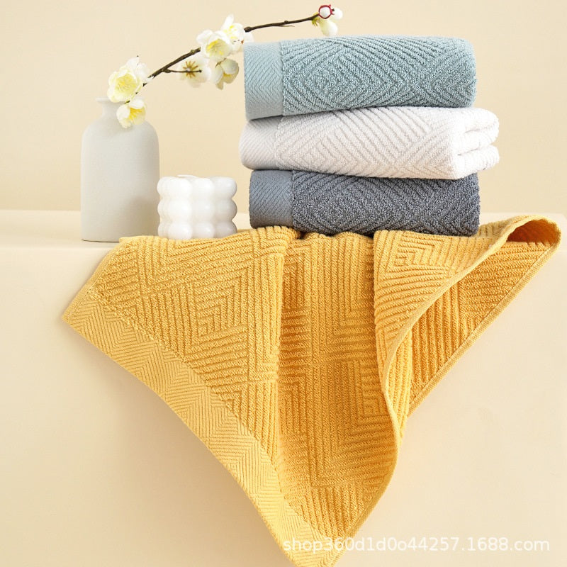 Long-Staple Cotton Towel Set | Ultra-Soft & Highly Absorbent | Quick-Dry 3D Geometric Honeycomb Weave | Includes Bath Towel & Face Towels for Bathroom