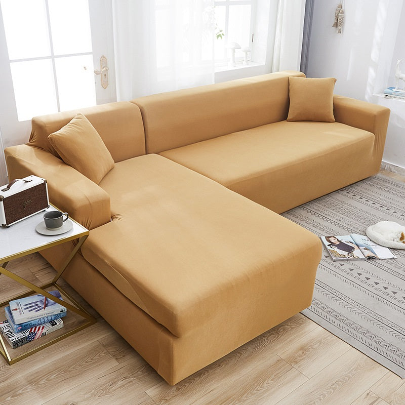 Modern Solid Color L-Shaped Slipcover - Premium Textured Jacquard Fabric