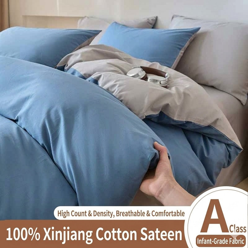 Premium 100% Cotton Reversible Duvet Cover Set: Creamy White & Tan AB-Side Design, Reactive Dyed for Lasting Color