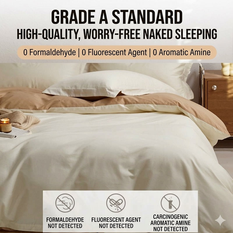 Premium 100% Cotton Reversible Duvet Cover Set: Creamy White & Tan AB-Side Design, Reactive Dyed for Lasting Color