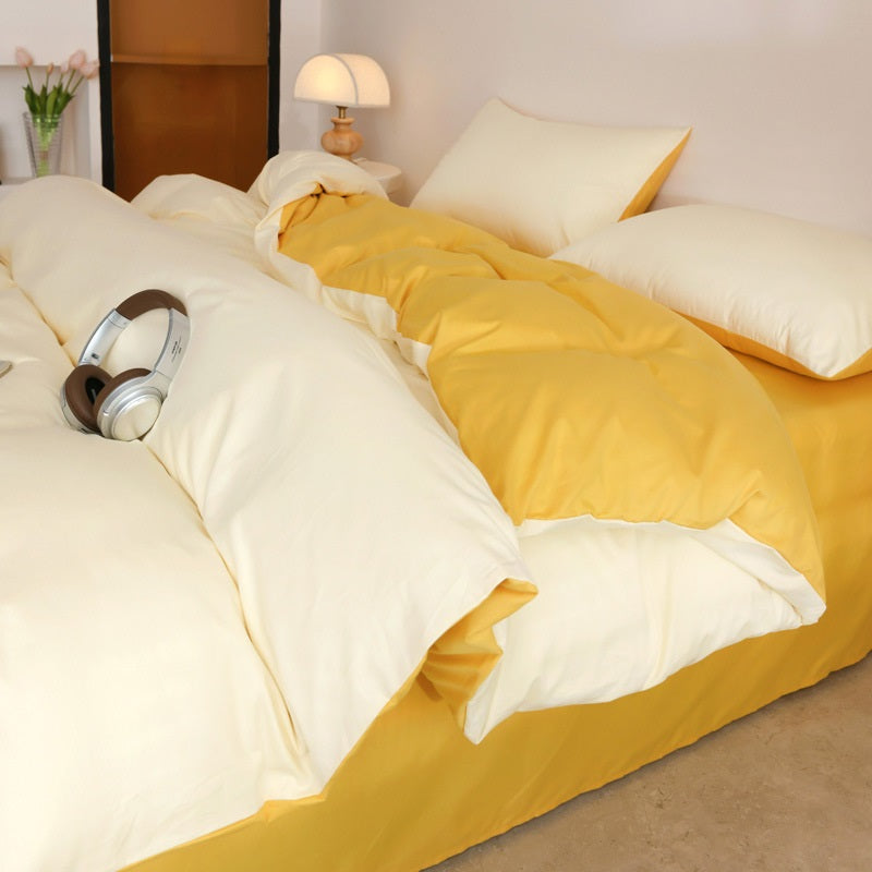 Premium 100% Cotton Reversible Duvet Cover Set: Creamy White & Tan AB-Side Design, Reactive Dyed for Lasting Color