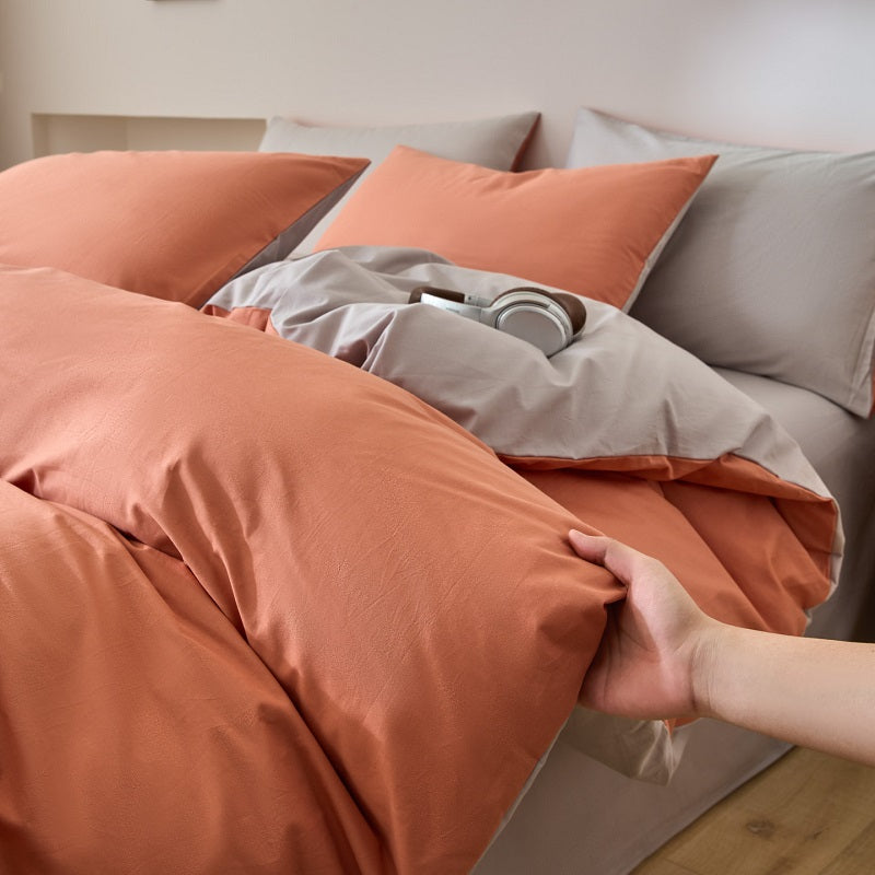 Premium 100% Cotton Reversible Duvet Cover Set: Creamy White & Tan AB-Side Design, Reactive Dyed for Lasting Color