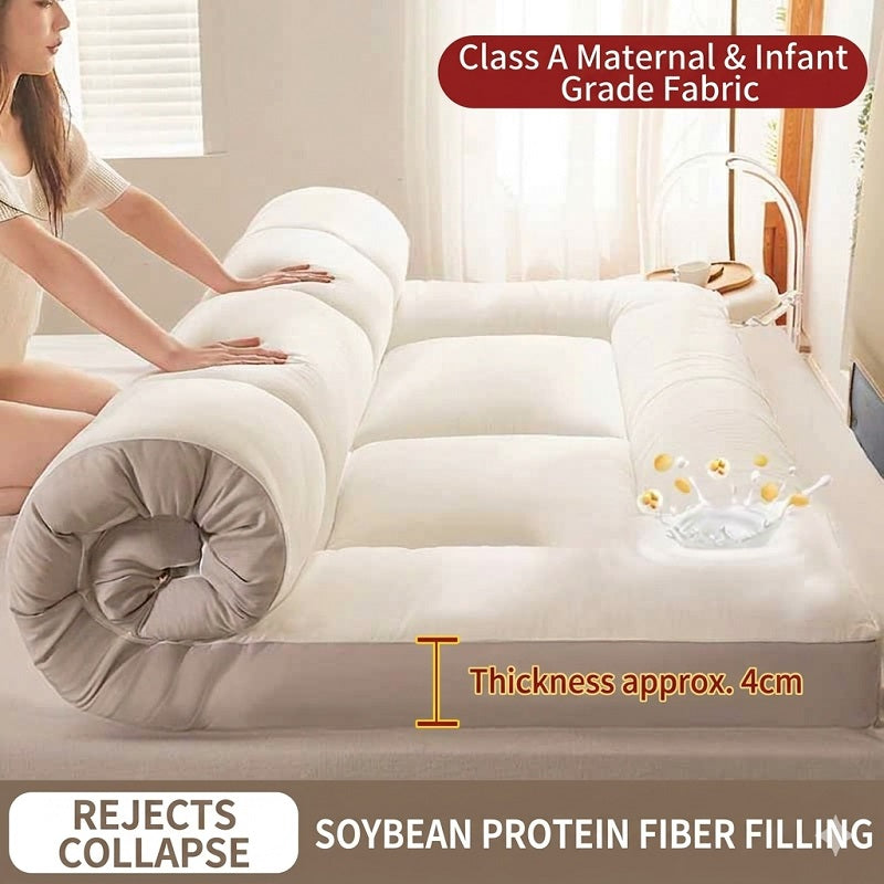 Cloud-Like Softness Meets Effortless Care: Machine Washable Soybean Fiber Mattress Pad - Durable & Stay-Flat Design
